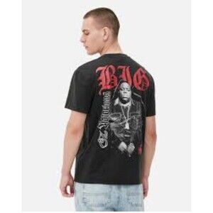 notorious big T-shirt Men L Black Cotton Pullover Crewneck Shortsleeve @H77